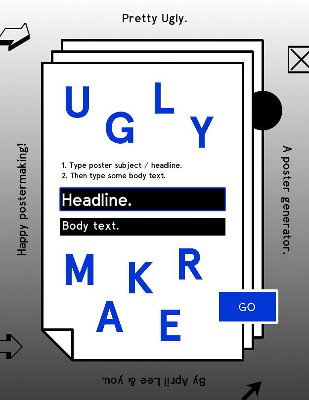 The main interface of Uglymaker, with two form fields for Headline and Body Text and a 'Go' button.